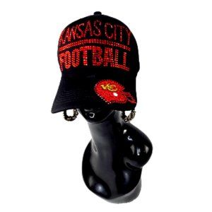 Kansas City Football Black Fitted Baseball Cap with Crystals.